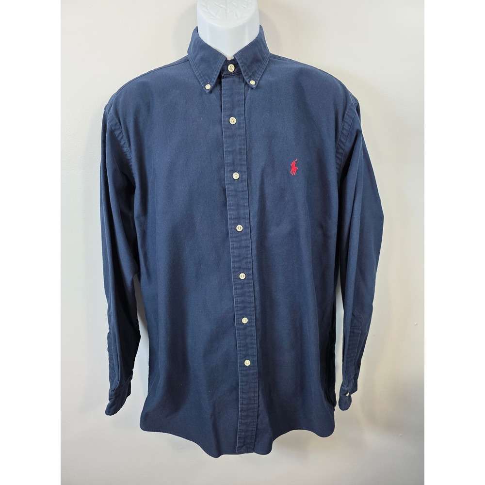 Polo Ralph Lauren Blake Mens Medium Navy Blue Cotton Button Down Shirt Red Pony